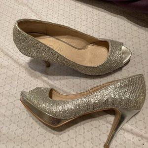 ALDO sparkly silver dress pumps